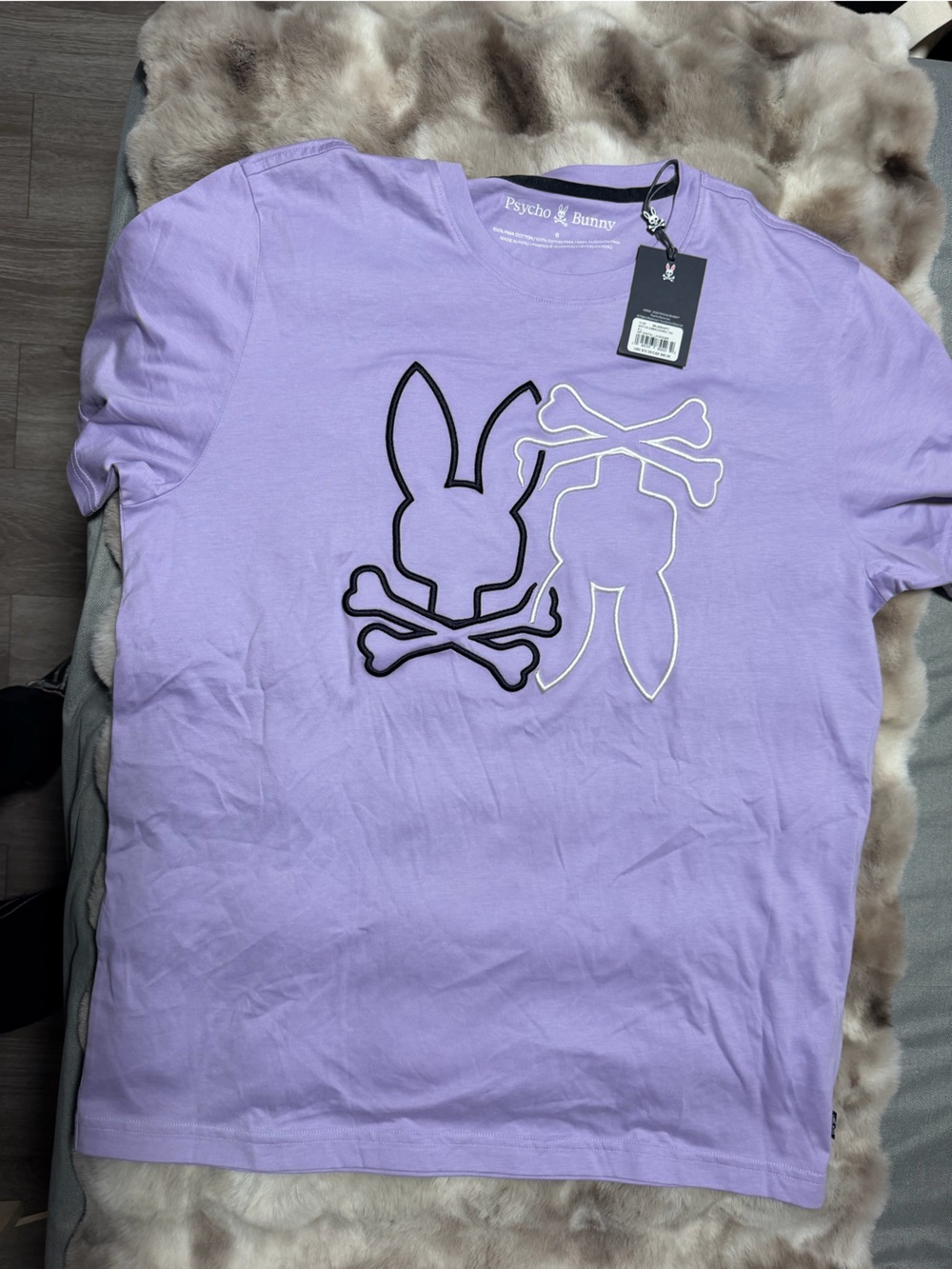 Psycho Bunny Lavender Short Sleeve Tee with Black & White Bunny Graphic